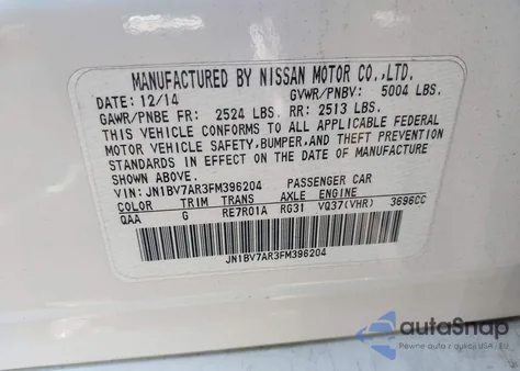 2015 Infiniti Q50 Sport z USA, uszkodzony, nr VIN JN1BV7AR3FM396204